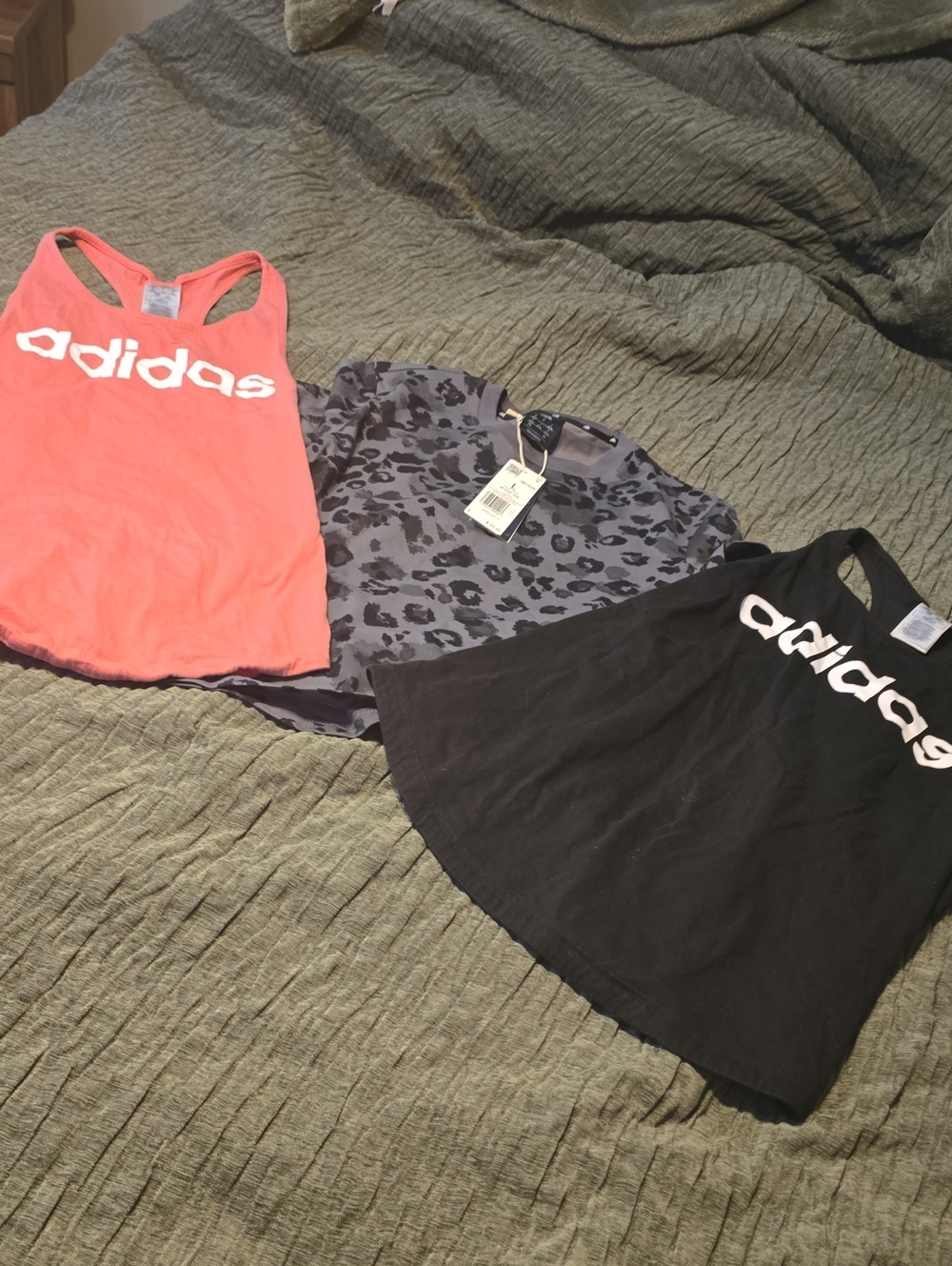 adidas Tank Tops Trio in Coral, Black and Gray Leopard With Tags Large